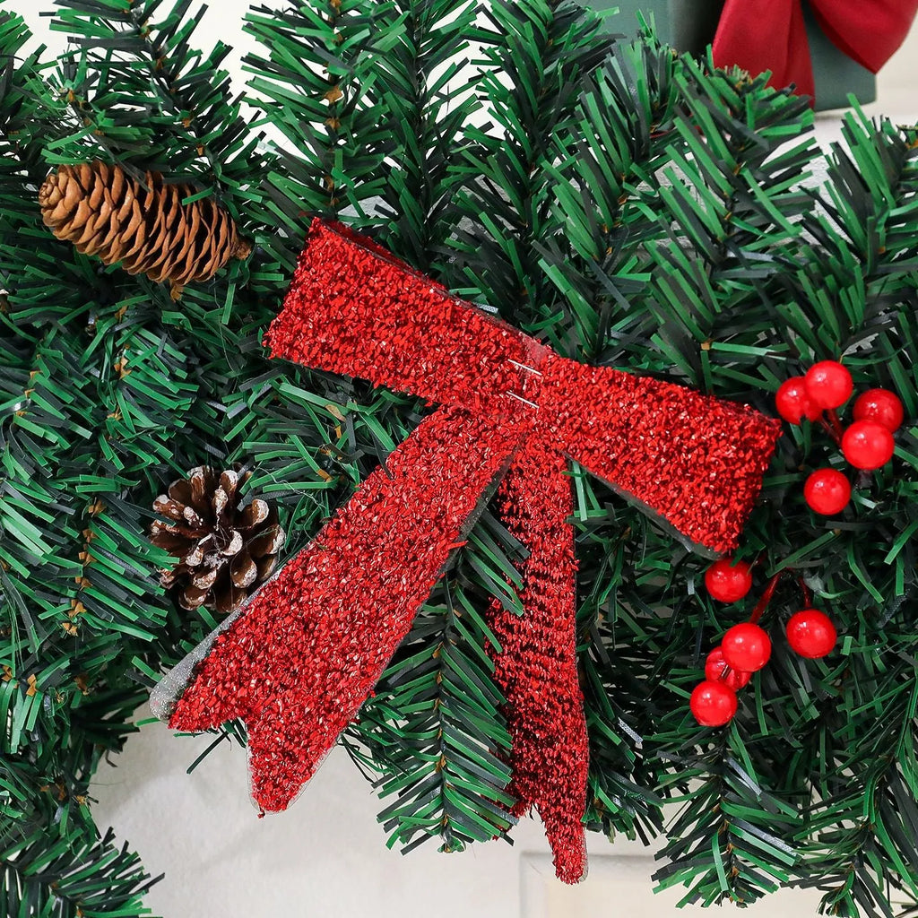 PVC Christmas rattan decorative bow with pine cone centrepiece and optional lighting