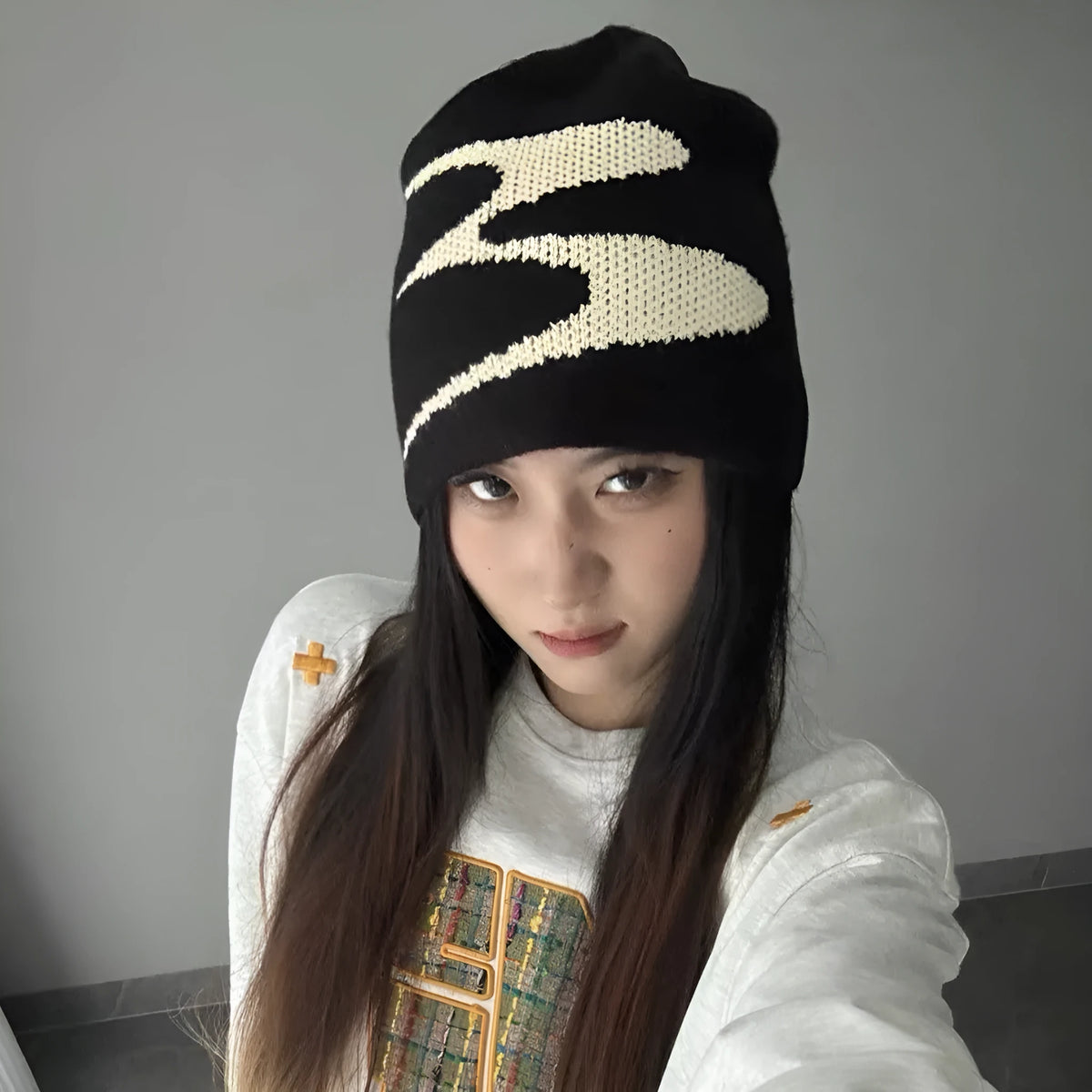 Acrylic beanie hat in M size 56-58cm showing white, grey and black colour options