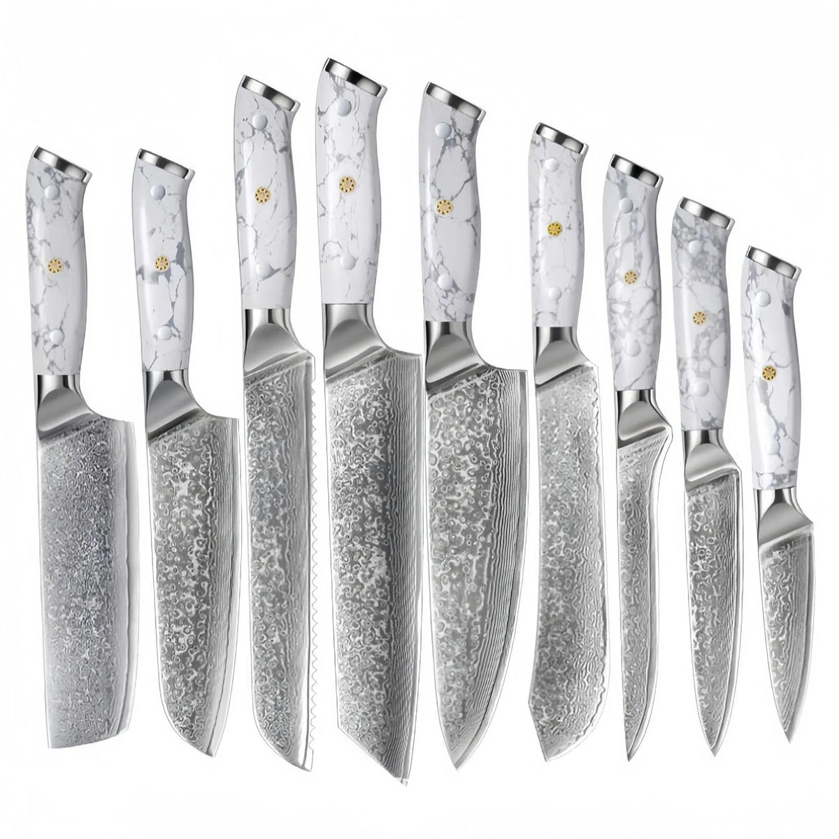 Damascus VG10 steel chef's knife with 21cm blade combining eight cutting functions