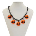 Halloween necklace with acrylic pumpkin ghost pendant on plastic chain in mixed colours