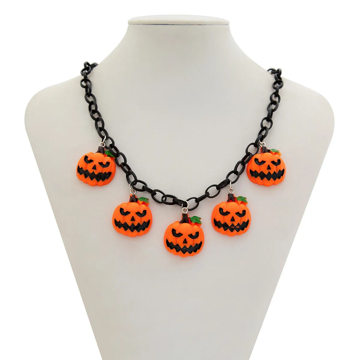 Halloween necklace with acrylic pumpkin ghost pendant on plastic chain in mixed colours