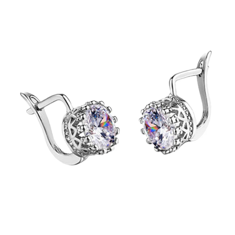 Korean retro crown ear clip earrings in copper with white diamond stones