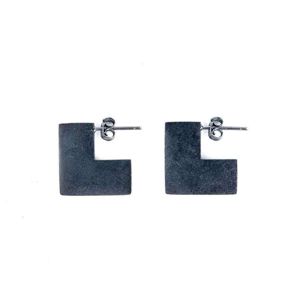 Oxidation black geometry square earrings ring in sterling silver with 16mm measurement