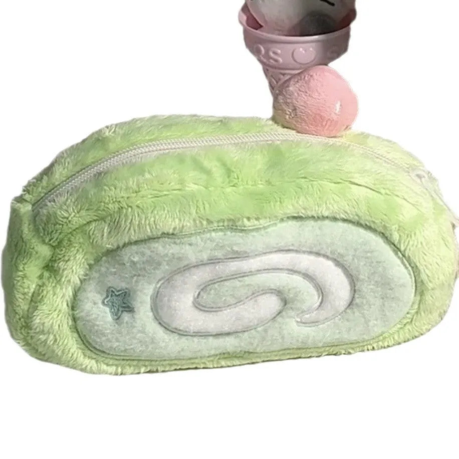 Velvet pencil case in a Swiss roll cake colour and design with Korean style
