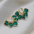Korean style green heart-shaped glass pendant ear clip earrings for women