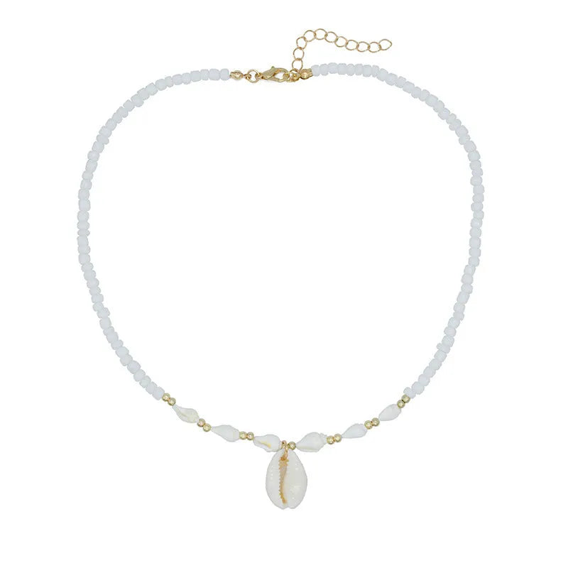 Cold wind special-interest design conch white bead necklace with mother-of-pearl shellfish pendant