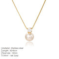 St Delan simple pearl zircon necklace for women with stainless steel chain and box chain style