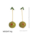 Gold plated copper earrings with detailed carrot, orange, blueberry, chilli, lemon, olive, and peach designs.