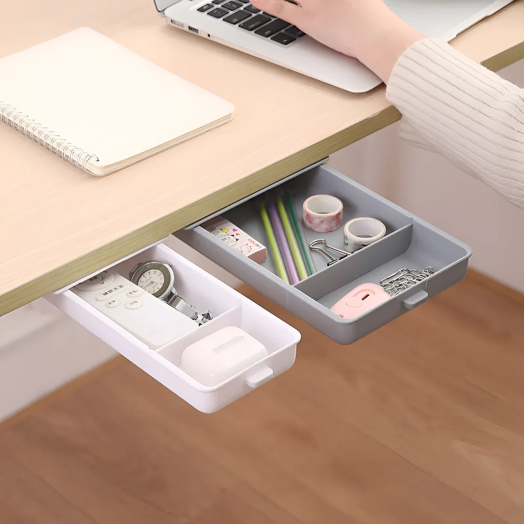 Plastic under-table storage box with cover in multiple colour options