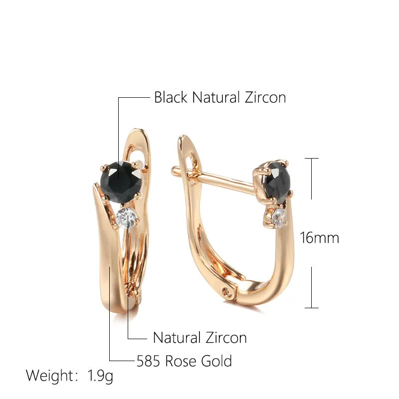 Gold geometric drop earrings with black stone inlay, retro style for women.