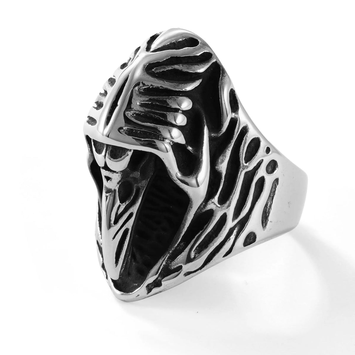 Crow design geometric punk ring in MR166 colour, made from titanium steel.