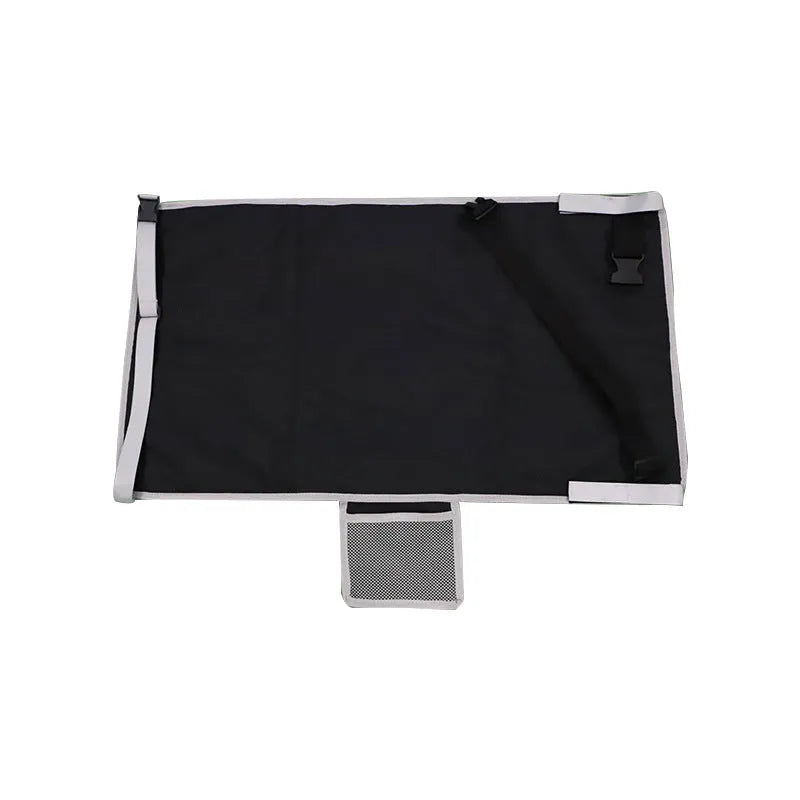 Portable children's aircraft pedal seat extender in blue nylon with extension device.