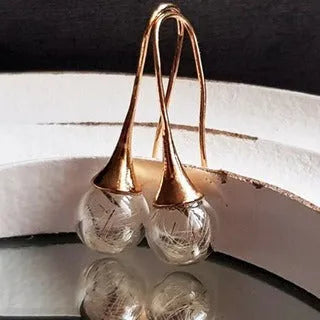 Transparent 16mm glass ball earrings with dandelion seed design on French hooks