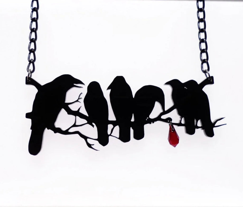 Black electroplated crow necklace with cross chain design for women's Gothic hip hop jewellery