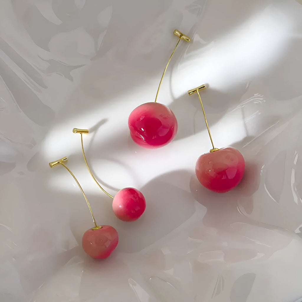 Acrylic peach fruit earrings with copper wires in small and large peach designs