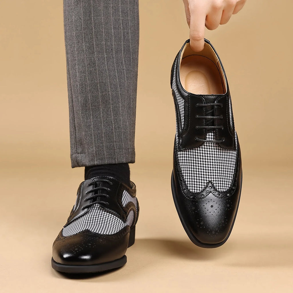 Men's houndstooth plaid casual shoes with canvas upper, rubber sole, and square toe in multiple colours.