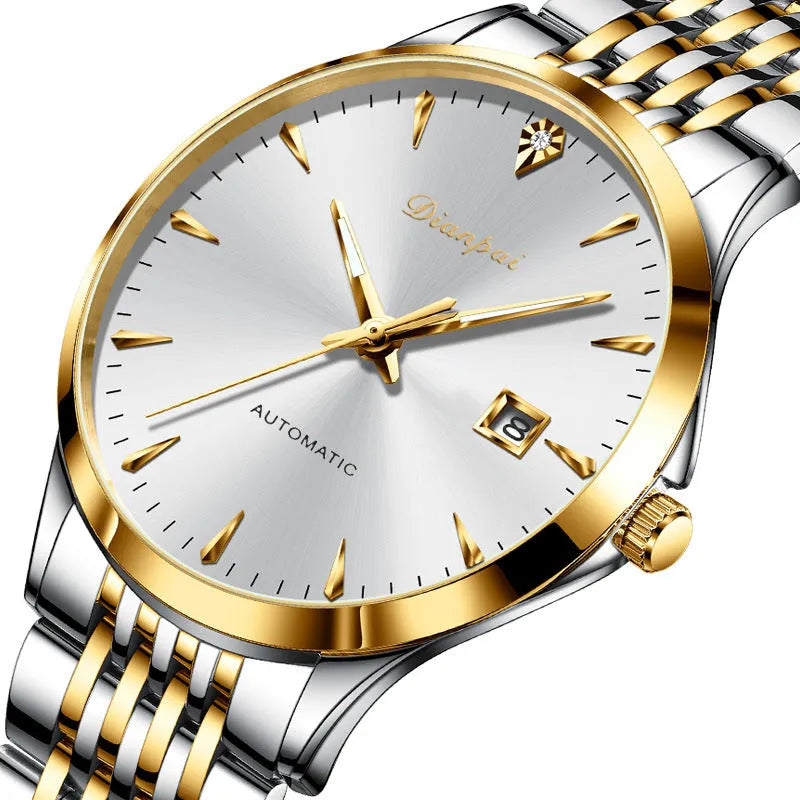 Men's automatic mechanical watch with stainless steel strap and simple dial in multiple colours