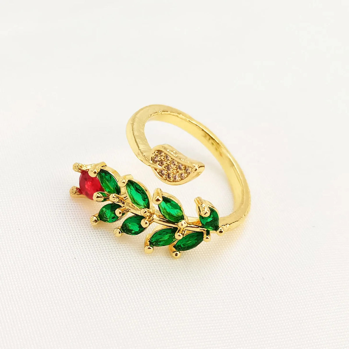 Copper open mouth geometric ring with leaf detailing or pink colour option.