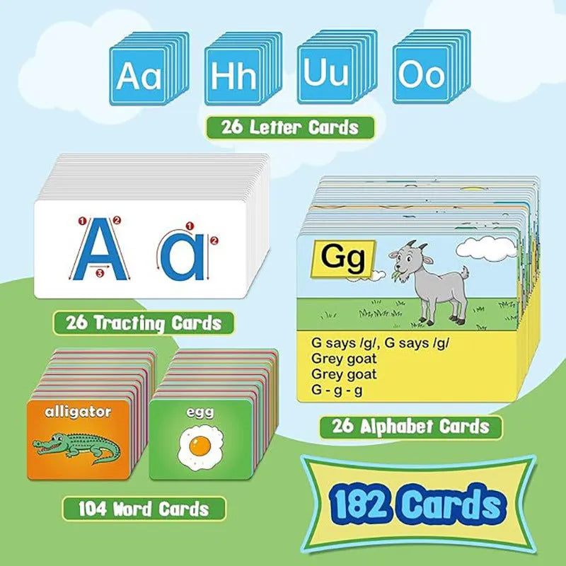 Children's alphabet learning sleeve table chart with wipe-clean surface and card set