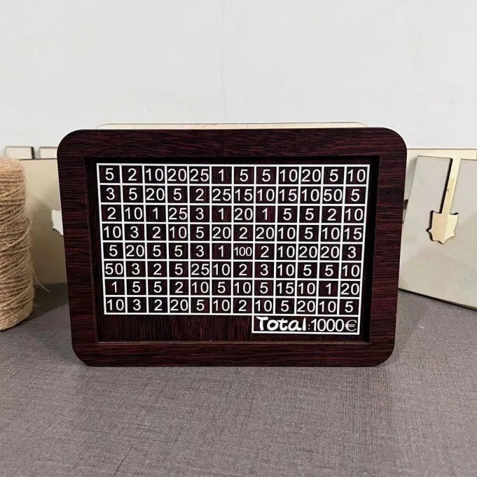 Wooden digital coin bank gift box with retro design for saving money.