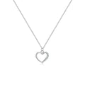 Sterling silver hollow heart necklace with circle elements, available in gold or platinum plating