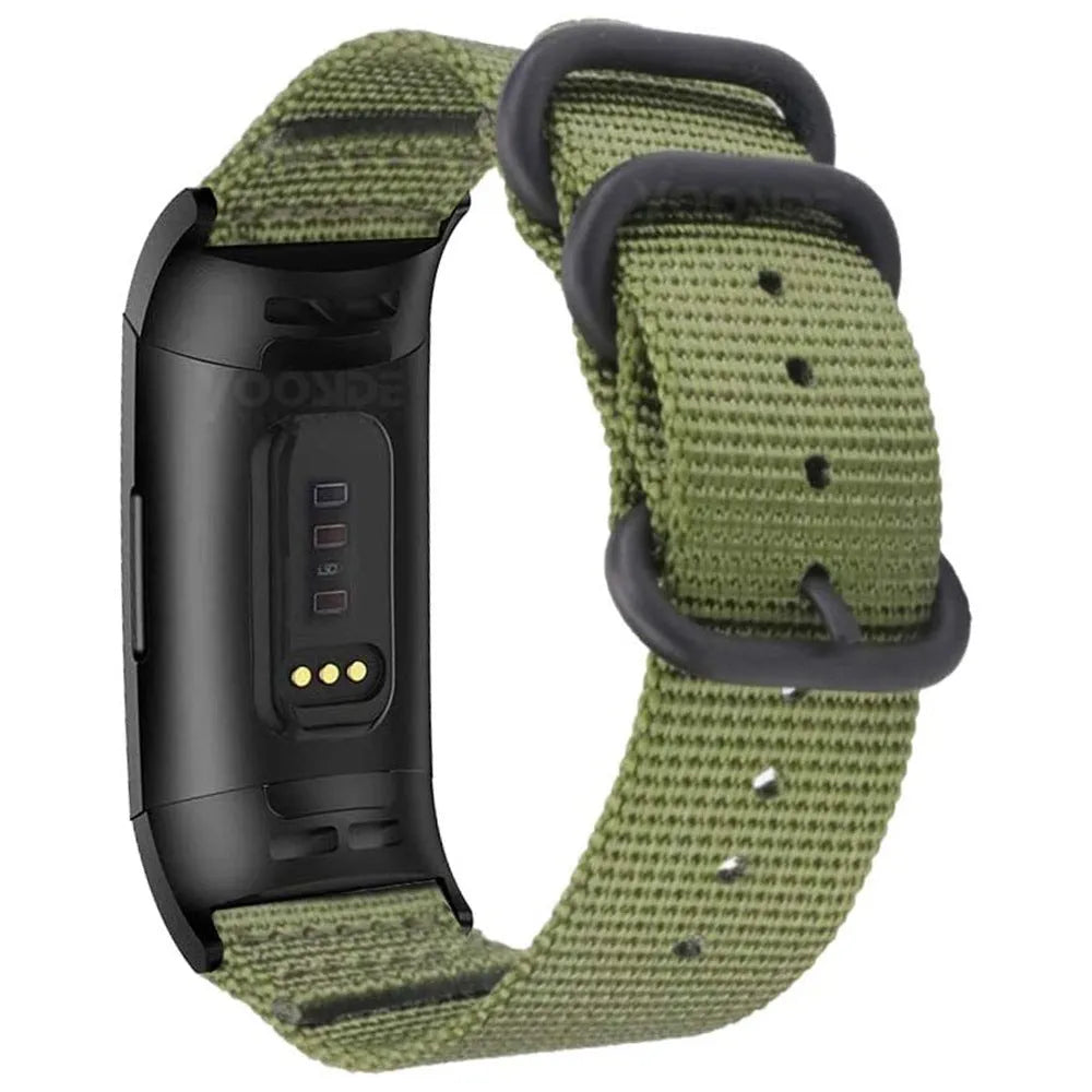 Nylon three-ring buckle replacement strap for Fitbit Charge 2, Charge 3, Charge 4 and Charge 5 fitness trackers.