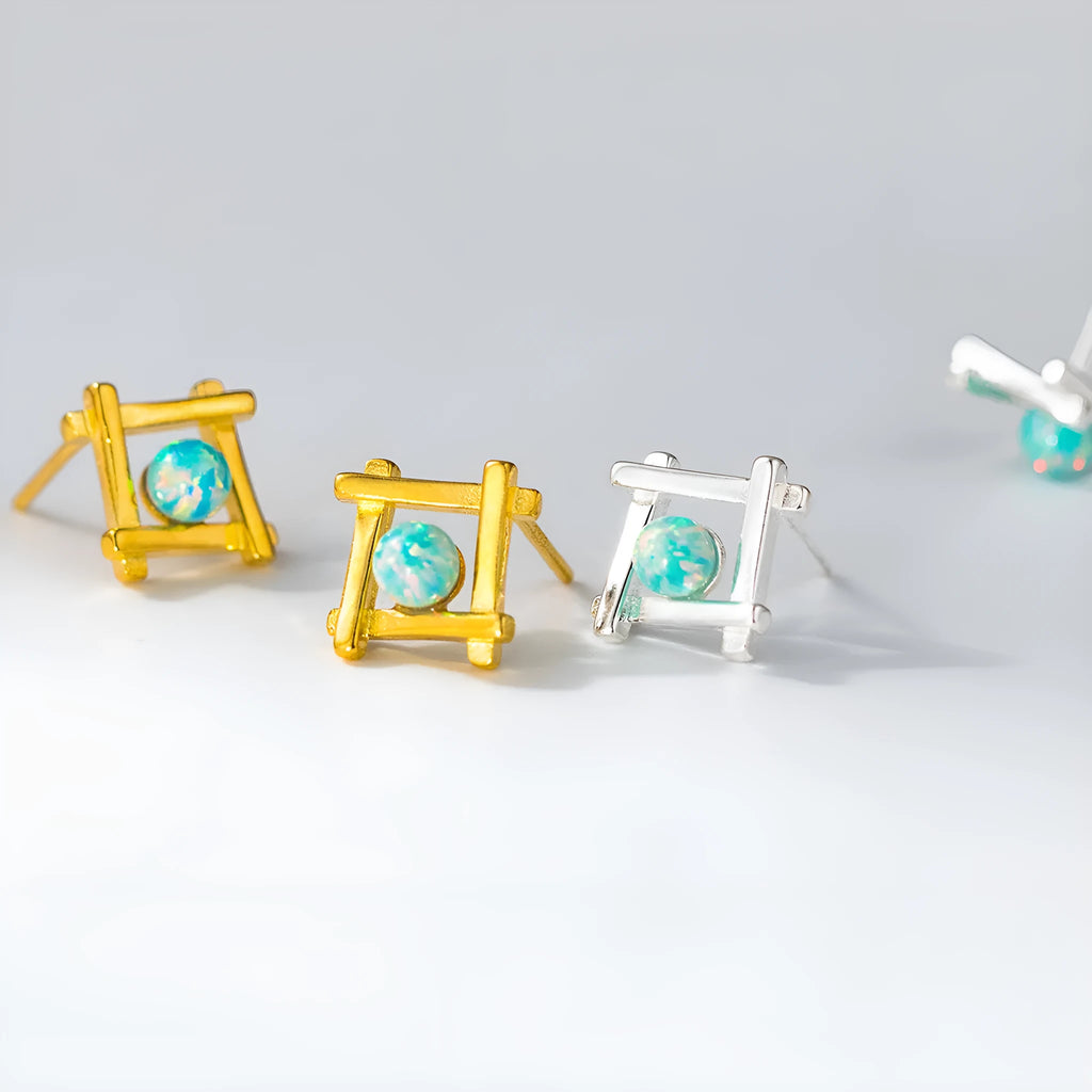 Women's geometric cross quadrangle stud earrings in sterling silver with silver or gold colour options