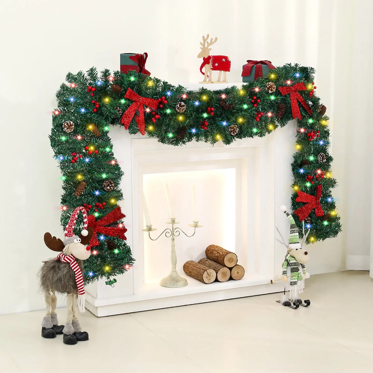 PVC Christmas rattan decorative bow with pine cone centrepiece and optional lighting