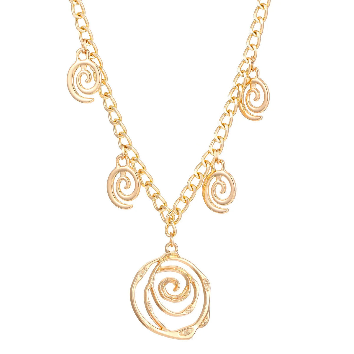 Spiral donut jewellery set with geometric circle designs including adjustable necklace, bracelet and ear hooks
