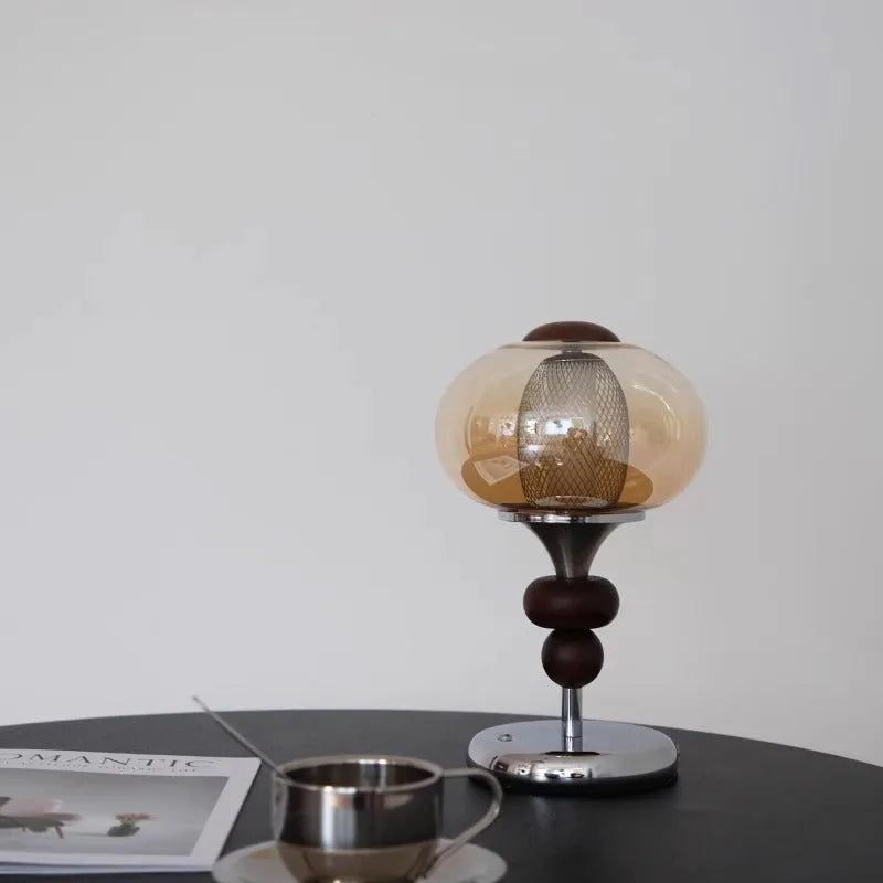 Solid wood retro palace style table lamp with USB charging port and touch controls