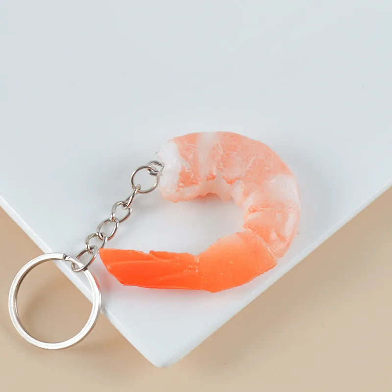PVC simulation seafood shrimp keychain with modern minimalist design and door buckle