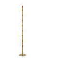 Minimalist modern floor lamp with wrought iron frame, glass elements, and marble base showing height and design details