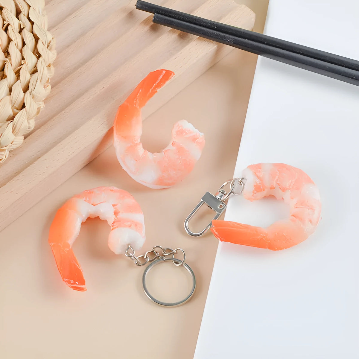 PVC simulation seafood shrimp keychain with modern minimalist design and door buckle