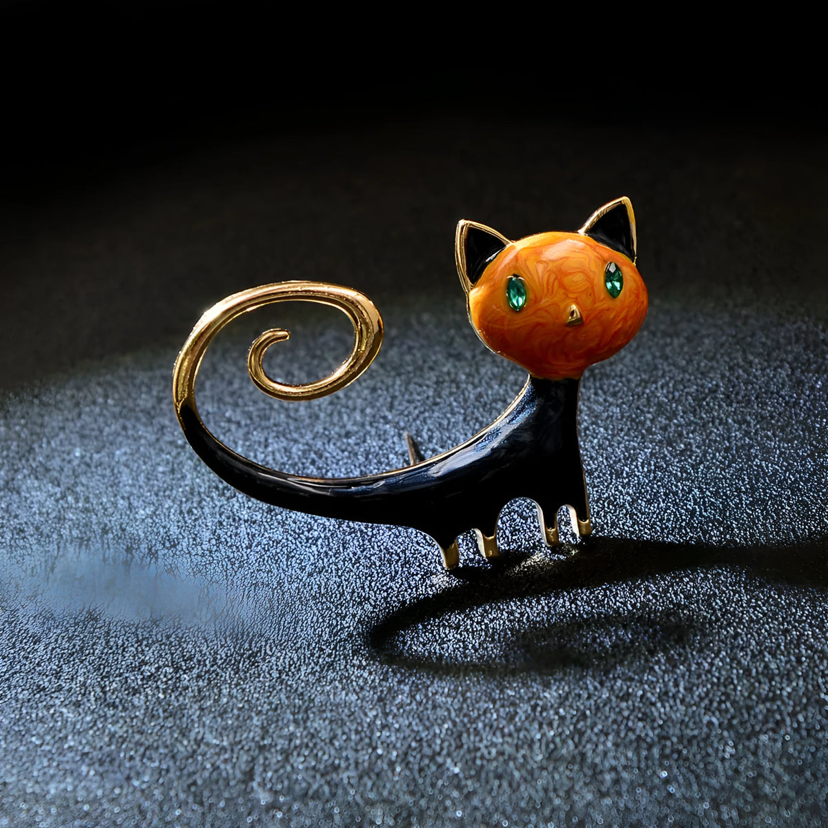 Women's alloy cat brooch with painted tailing-up kitty design in white or orange