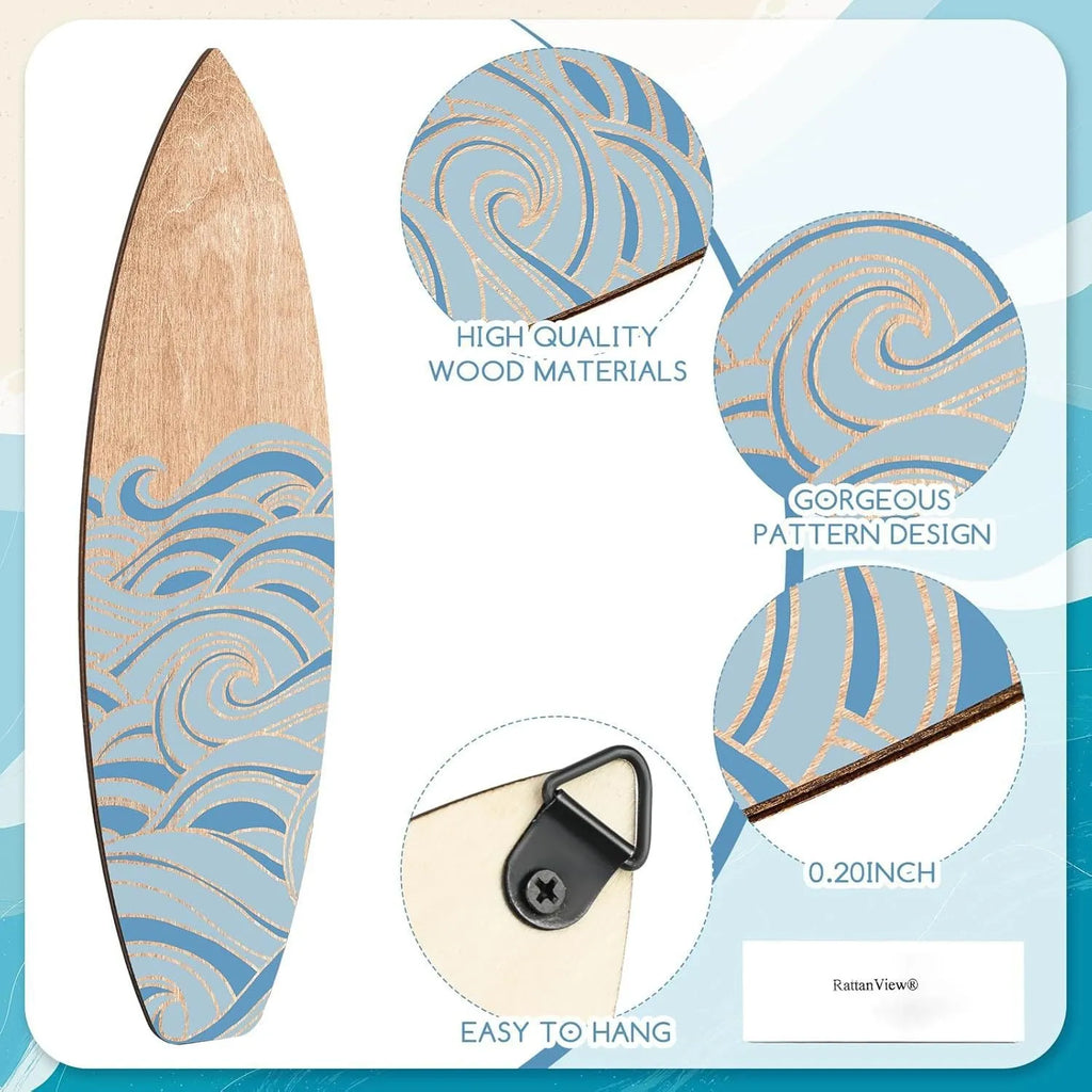 Three wooden surfboard wall decorations in boxwood with European style design