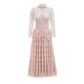 Women's black or pink evening dress with beaded decoration long sleeves floor length skirt