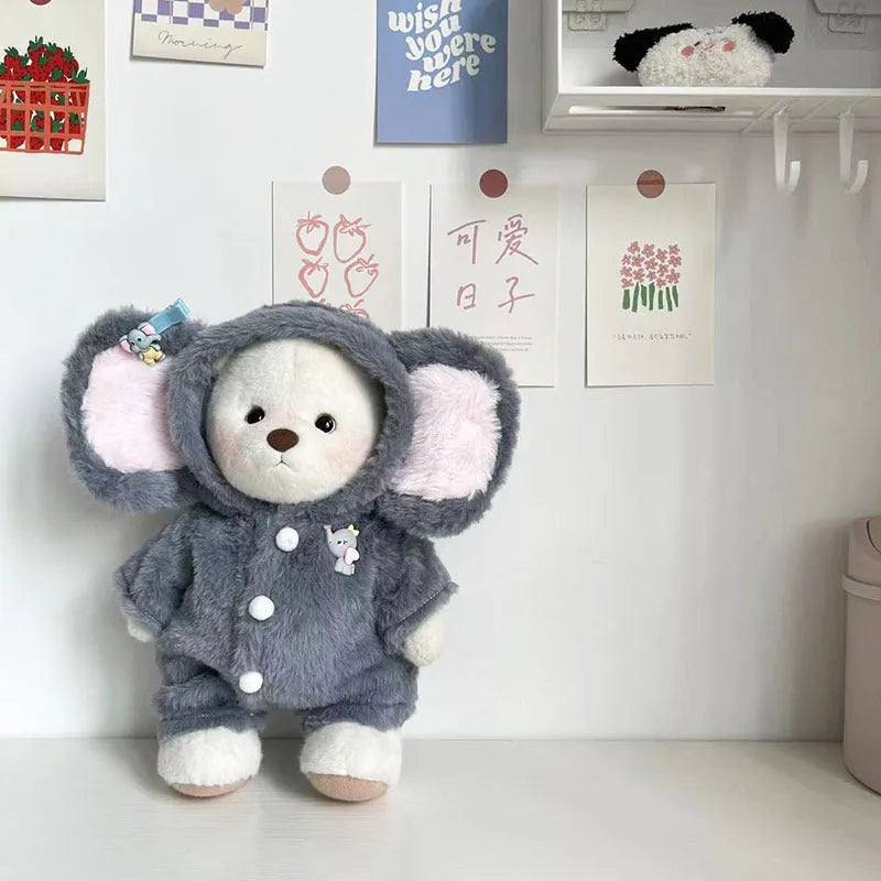 Grey elephant pattern plush jumpsuit for 30cm teddy bear dolls