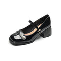 French style women's hiking pump shoes with chunky heel and patent leather upper