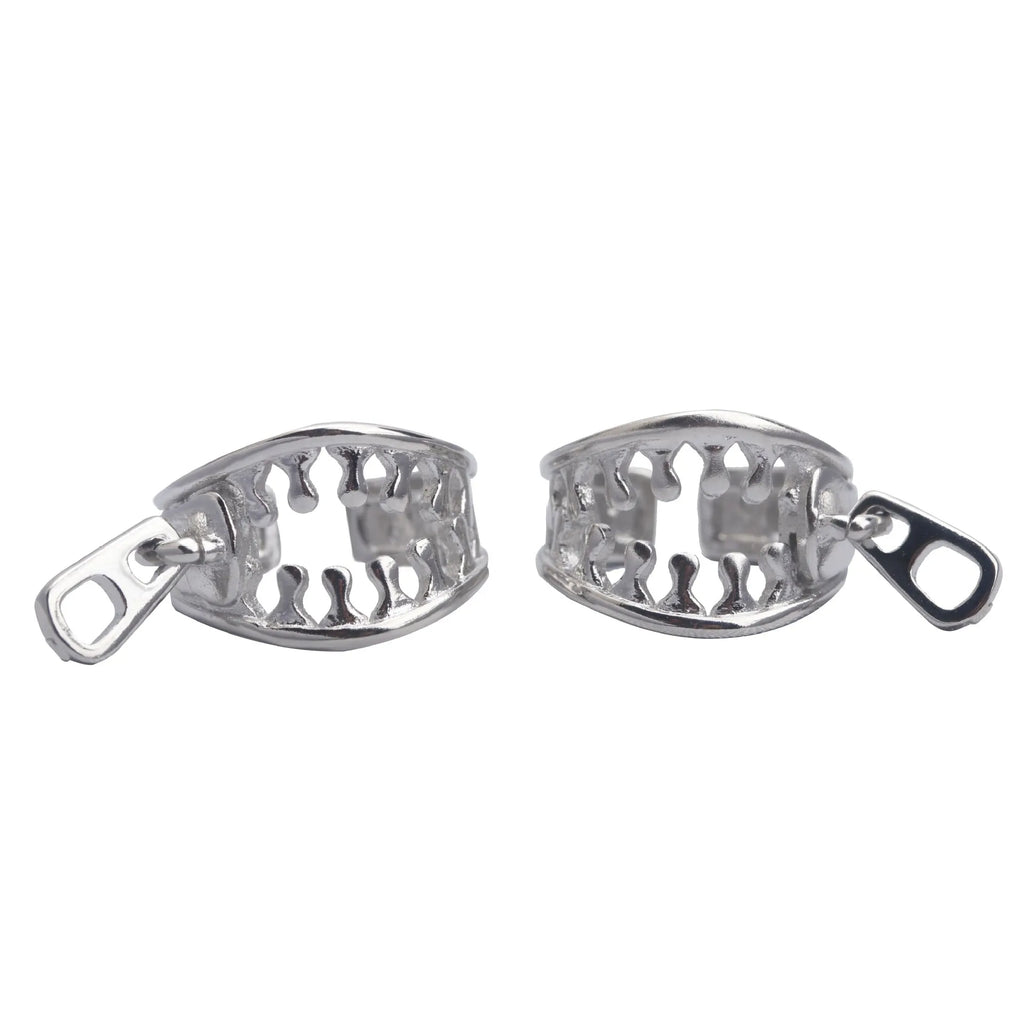 Copper geometric ear clips with zipper closure mechanism and linear design in ES862 colour