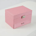 Hard rectangular PU leather jewellery storage box in a choice of black, pink, rose gold, or beige.