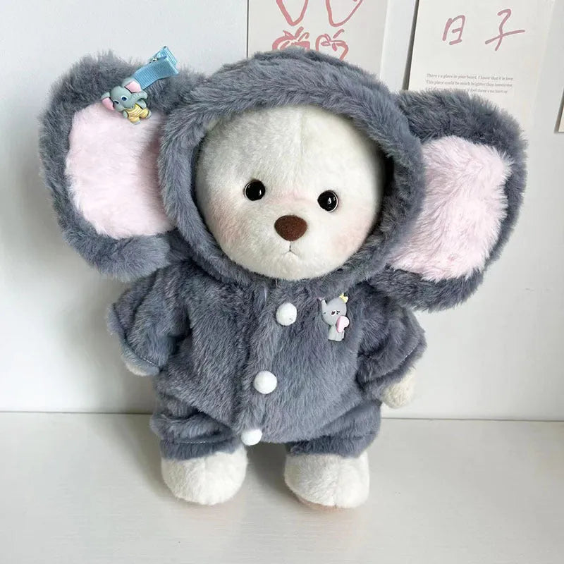 Grey elephant pattern plush jumpsuit for 30cm teddy bear dolls