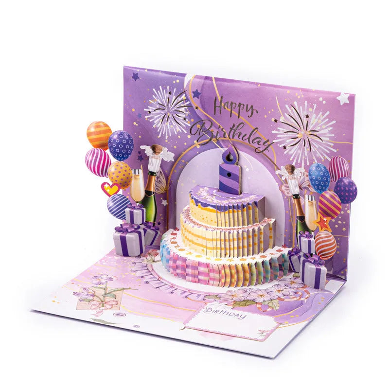 3D cake greeting card with Chinese ink style design, manually folded from paper