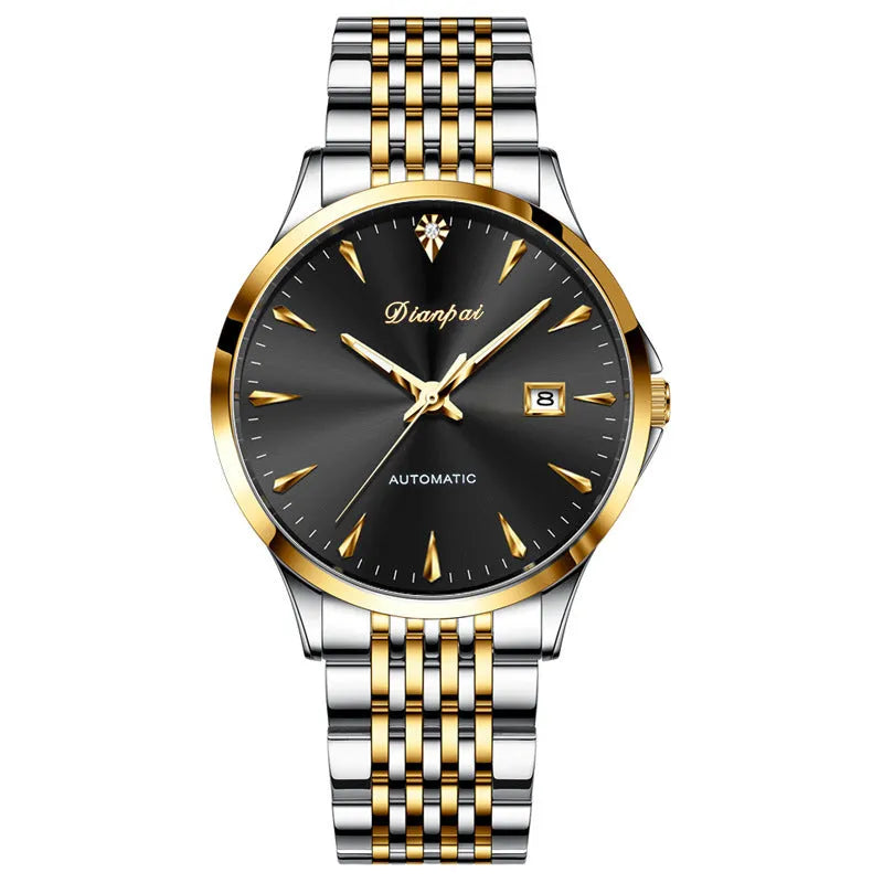 Men's automatic mechanical watch with stainless steel strap and simple dial in multiple colours
