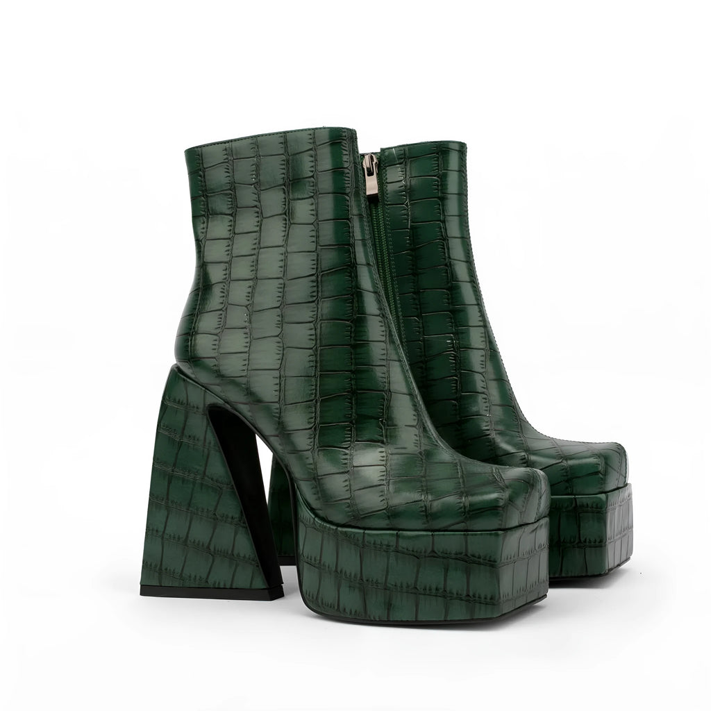 Women's artificial PU leather ankle boots with super high heel above 8cm in red, green, black, beige and brown colour options