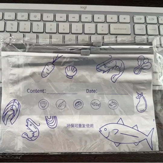 Pack of ten aluminium foil sealed food storage bags in small, medium, and large sizes.