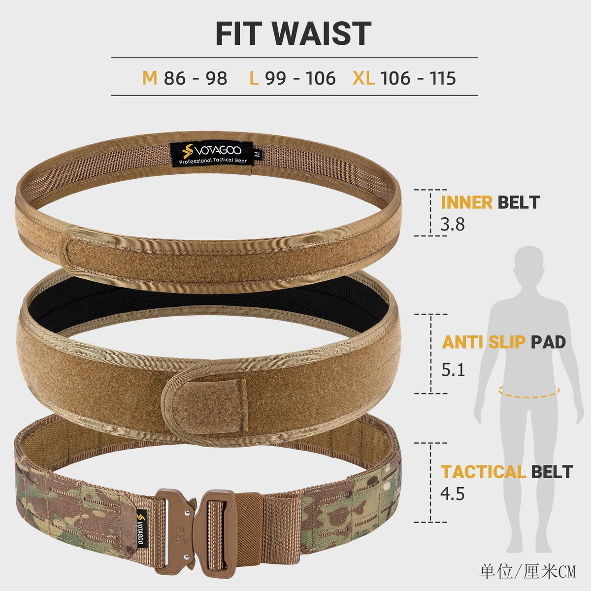VOTAGOO 2-inch wide tactical webbing belt with alloy quick-release buckle in CP camouflage colour