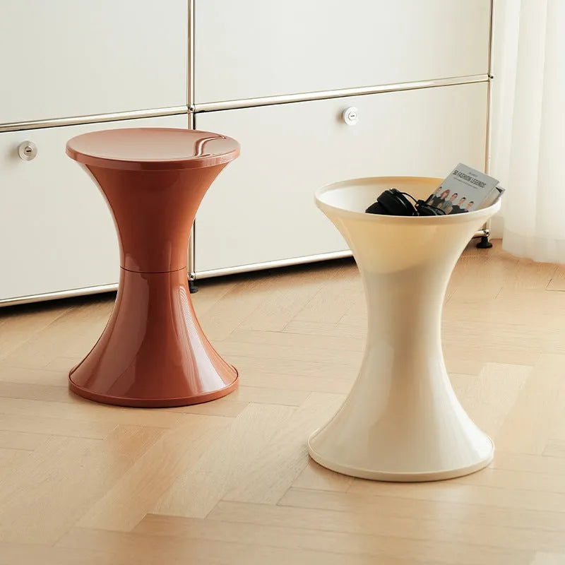 Hourglass-style plastic shoe changing stool in multiple colour options