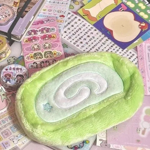 Velvet pencil case in a Swiss roll cake colour and design with Korean style