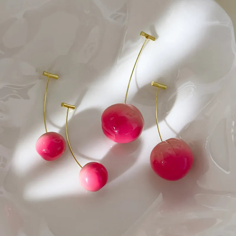 Acrylic peach fruit earrings with copper wires in small and large peach designs