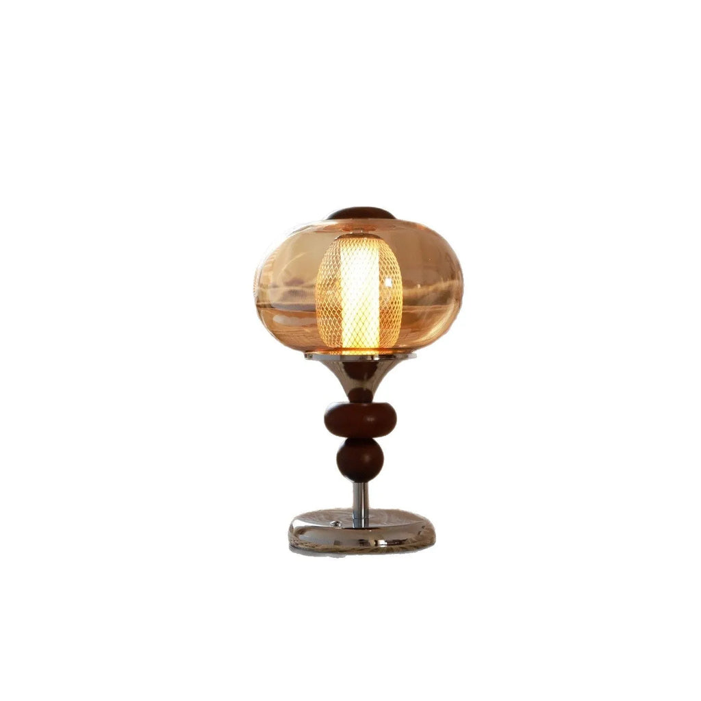 Solid wood retro palace style table lamp with USB charging port and touch controls